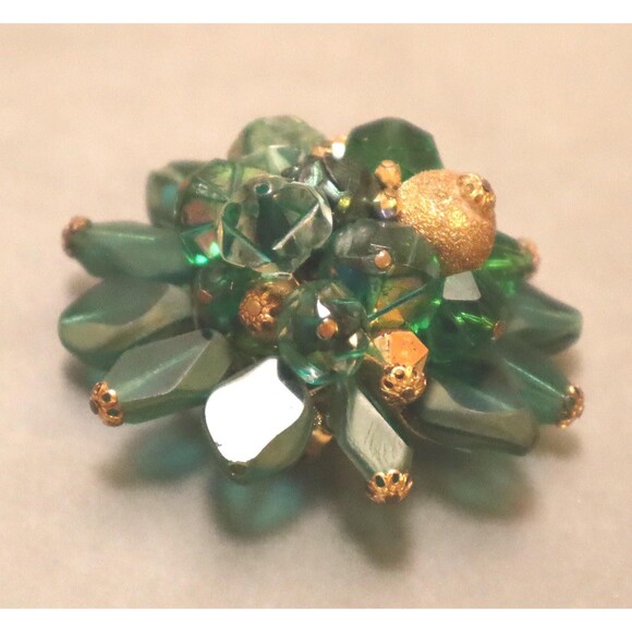 Vintage West Germany Green Brooch Fancy Beads Stamped Filigree - Picture 3 of 5